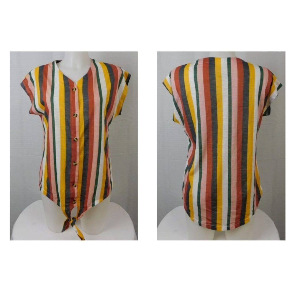 Bobbie Brooks Tie Front Striped Button Down Top